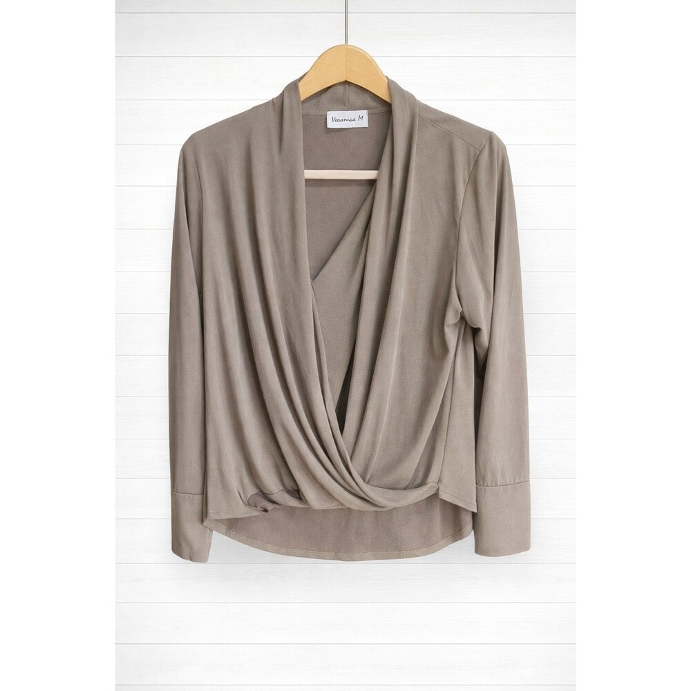 Veronica M Crossover V-Neck Draping  Long Sleeve Top Size XL